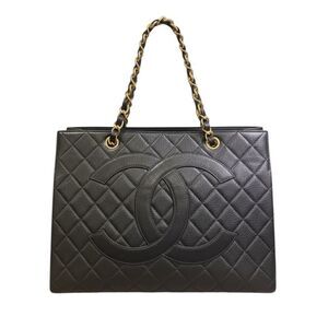 CHANEL Black Quilted Caviar Skin Grand Shopping Tote (GST) CC Logo Auth
